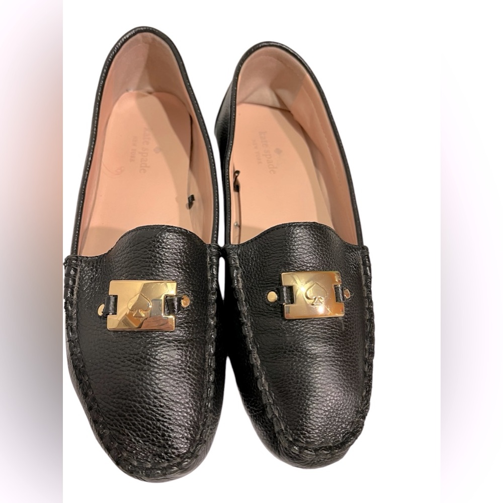Kate Spade Black Carmen Loafers with Gold Accent